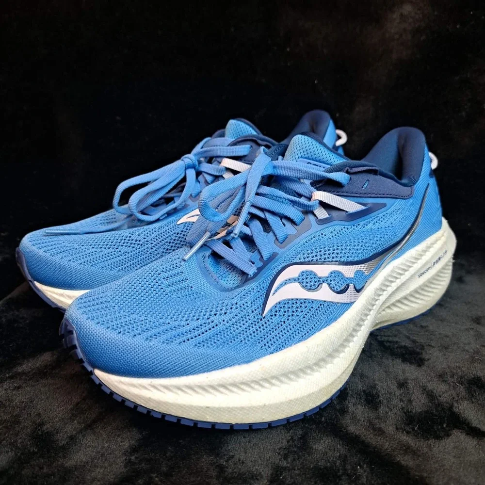 Saucony Triumph 21 Women's Road Running Shoes Size 7.5 Blue White Lace Up NOSOLE